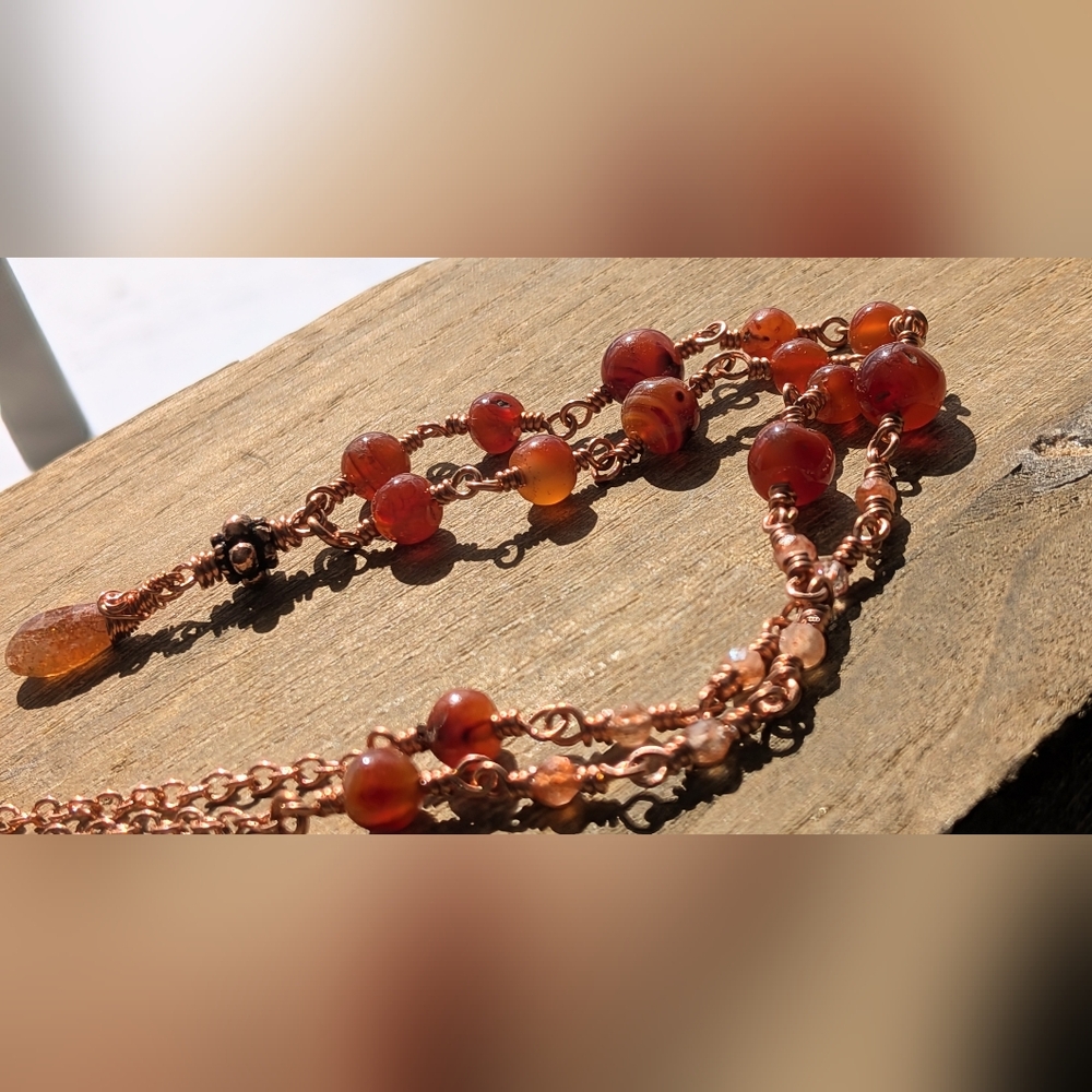 Elegant Carnelian Agate Necklace Artisan Crafted Copper Chain - Picture 3 of 15